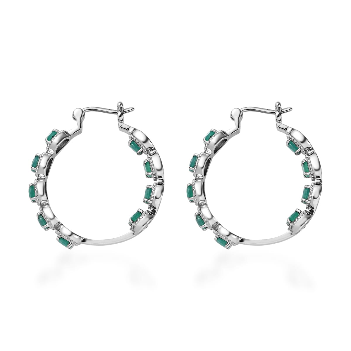 EverTrue Green Onyx 4.60 ctw Hoop Earrings in Stainless Steel image number 3