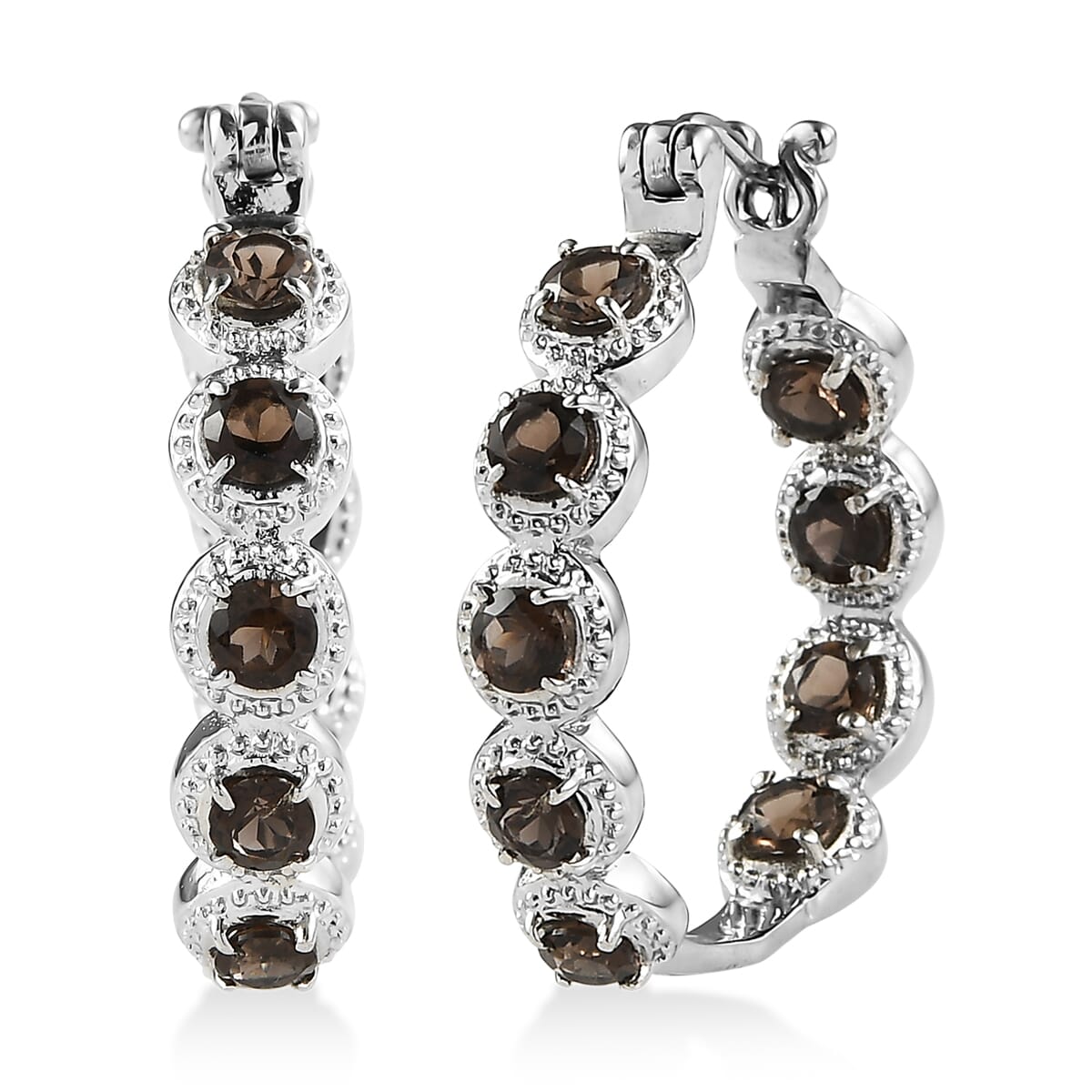 EverTrue Brazilian Smoky Quartz 4.25 ctw Hoop Earrings in Stainless Steel image number 0