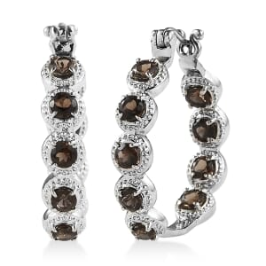 EverTrue Brazilian Smoky Quartz 4.25 ctw Hoop Earrings in Stainless Steel