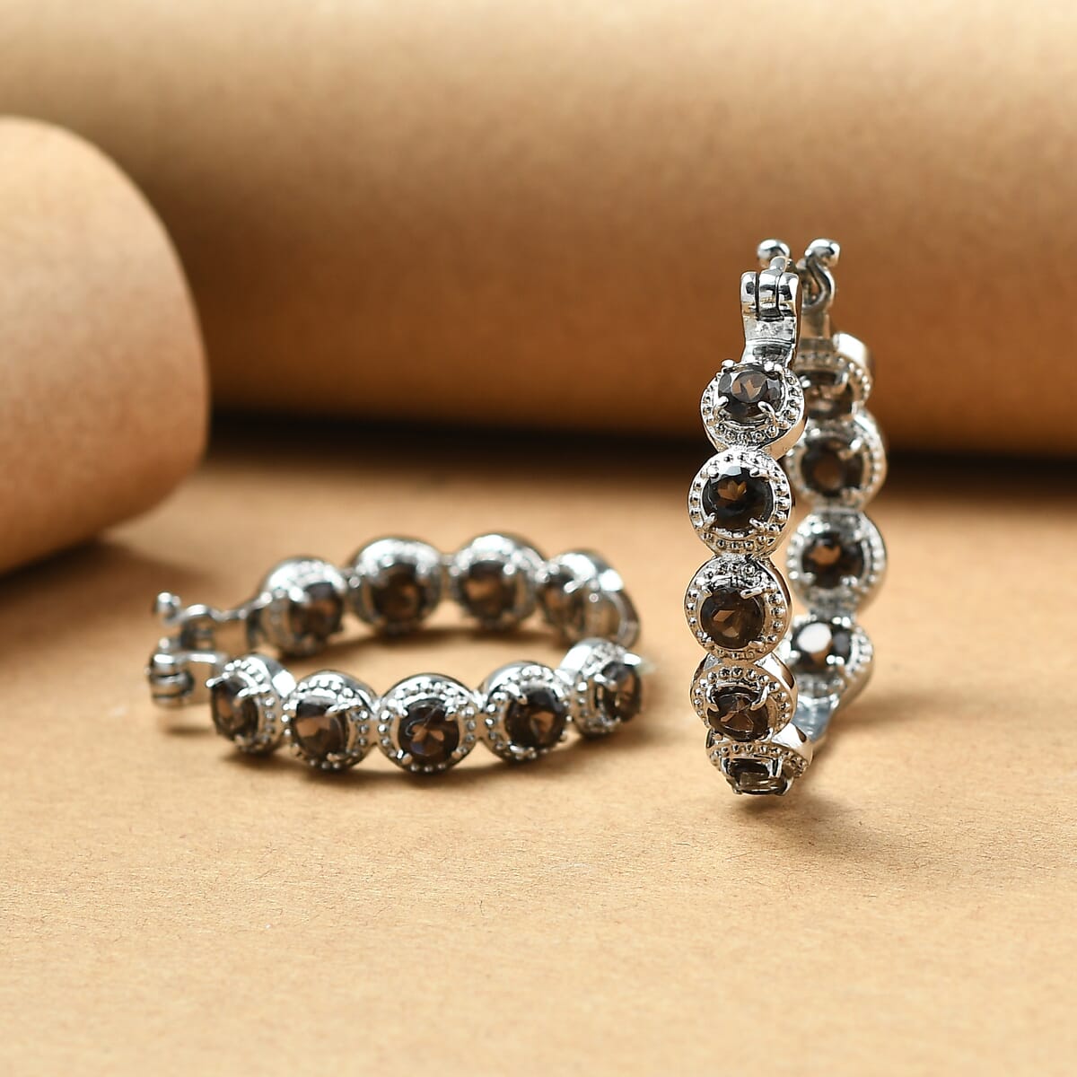 EverTrue Brazilian Smoky Quartz 4.25 ctw Hoop Earrings in Stainless Steel image number 1