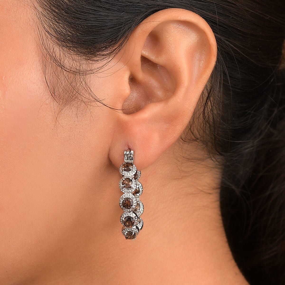 EverTrue Brazilian Smoky Quartz 4.25 ctw Hoop Earrings in Stainless Steel image number 2