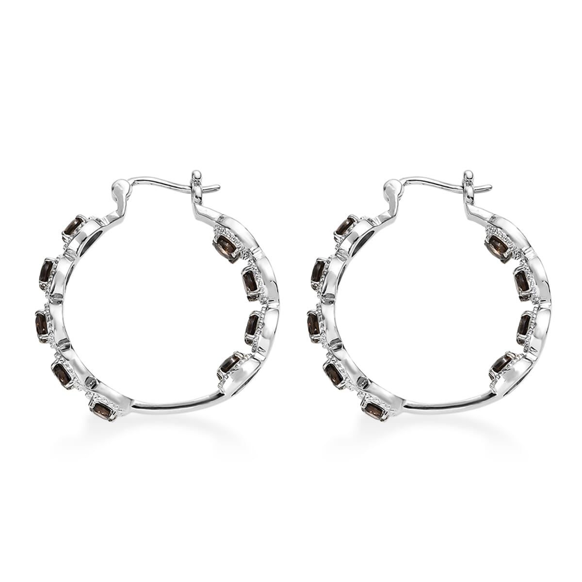EverTrue Brazilian Smoky Quartz 4.25 ctw Hoop Earrings in Stainless Steel image number 3
