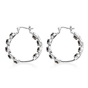 EverTrue Brazilian Smoky Quartz 4.25 ctw Hoop Earrings in Stainless Steel