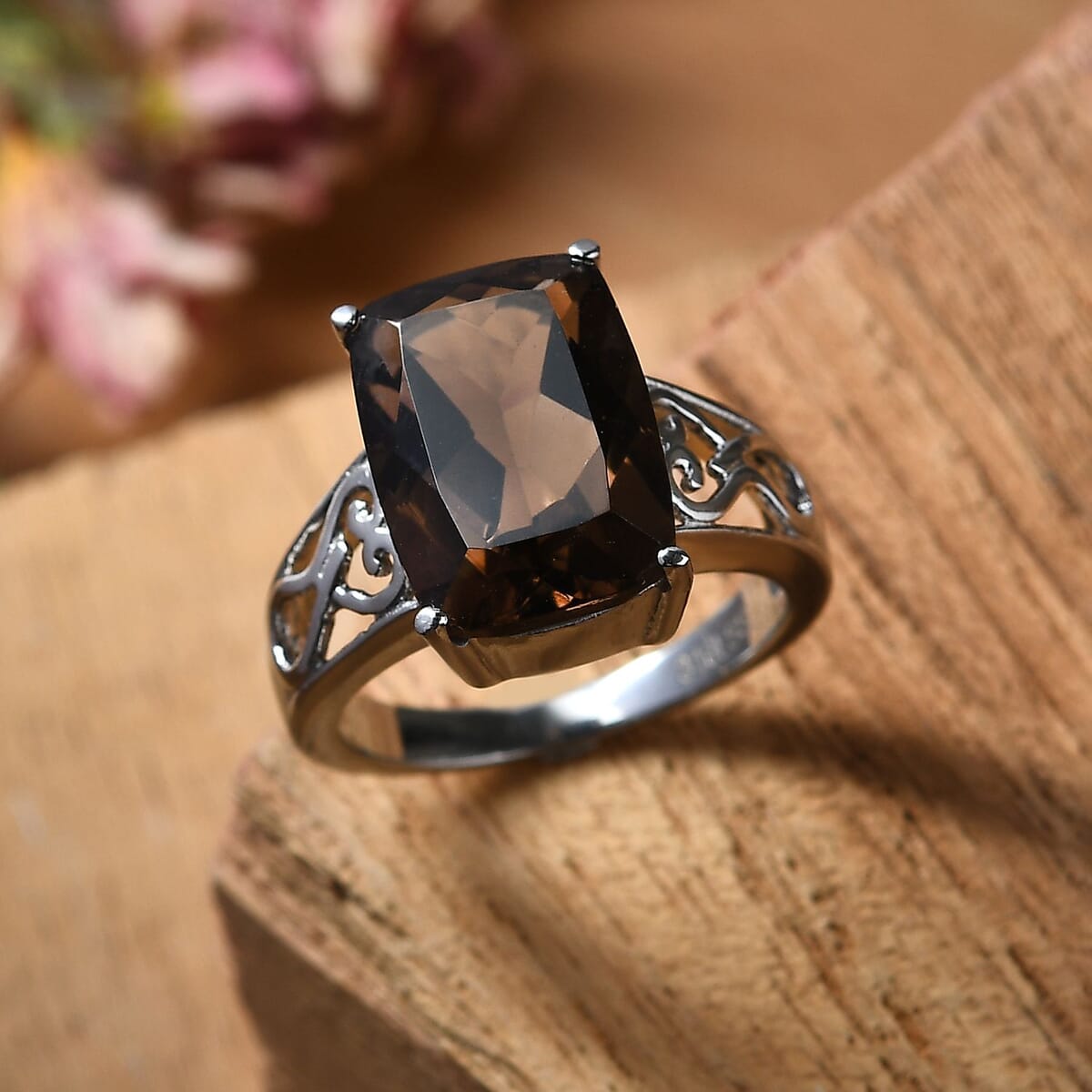 Brazilian Smoky Quartz 6.75 ctw Solitaire Ring in Stainless Steel (Size 10.0) image number 1