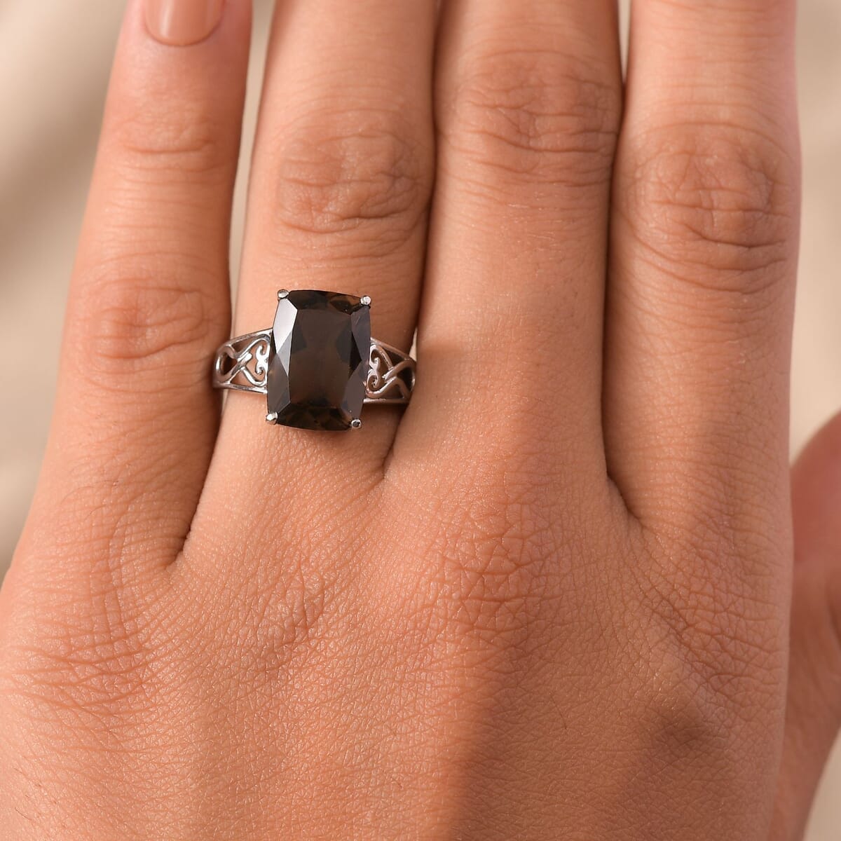Brazilian Smoky Quartz 6.75 ctw Solitaire Ring in Stainless Steel (Size 10.0) image number 2