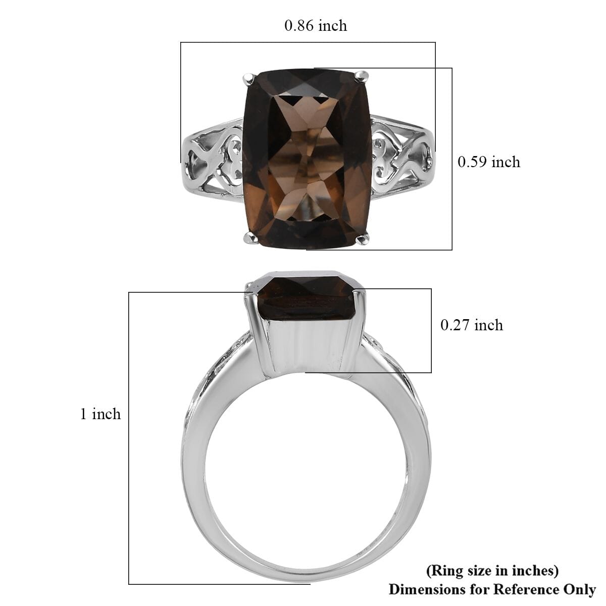 Brazilian Smoky Quartz 6.75 ctw Solitaire Ring in Stainless Steel (Size 7.0) image number 5