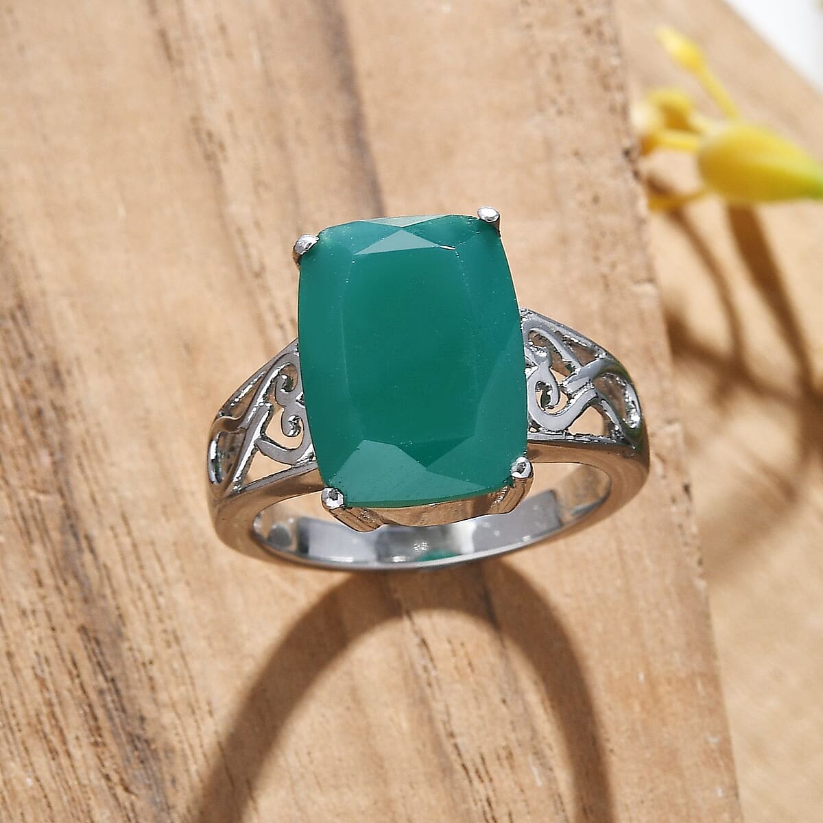 Verde Onyx 6.50 ctw Solitaire Ring in Stainless Steel (Size 10.0) image number 1
