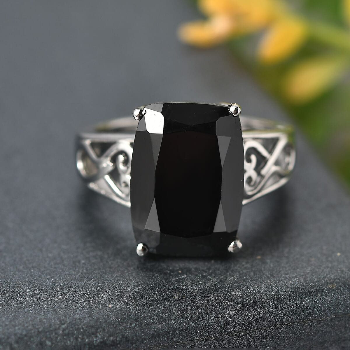 Thai Black Spinel 8.30 ctw Solitaire Ring in Stainless Steel (Size 10.0) image number 1