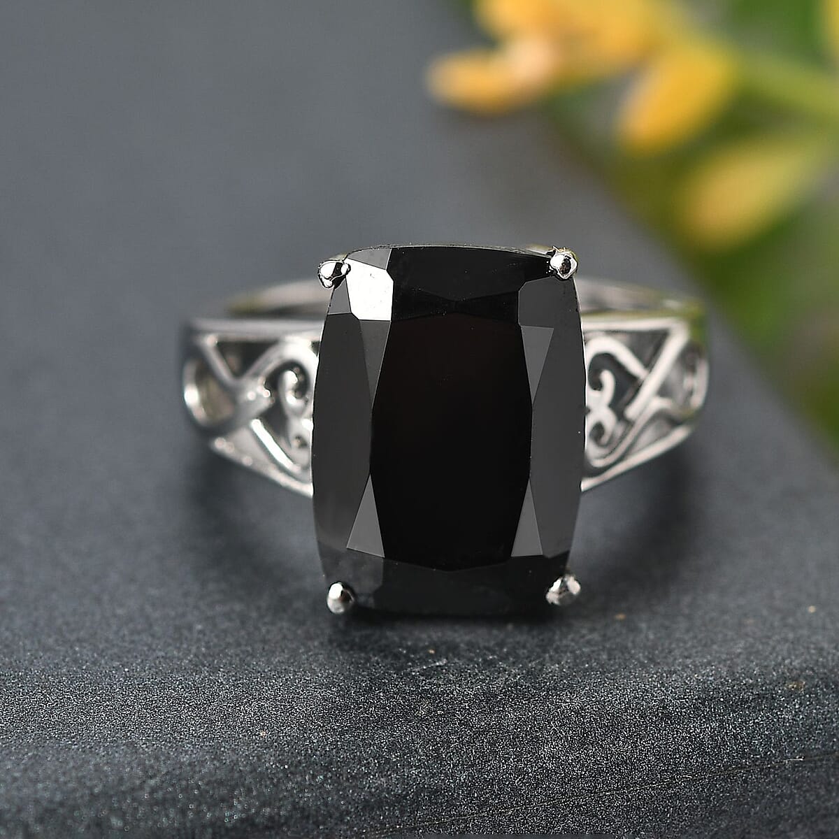 Thai Black Spinel 8.30 ctw Solitaire Ring in Stainless Steel (Size 11.0) image number 1