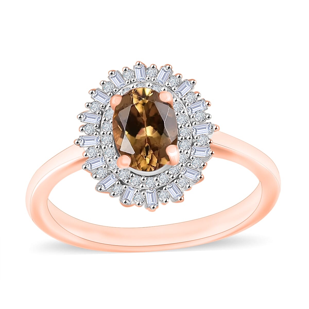 Golden Turkizite and Diamond 1.13 ctw Ring in 18K Vermeil Rose Gold Over Sterling Silver (Size 10.0) image number 0