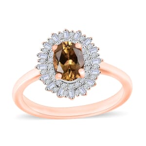 Golden Turkizite and Diamond 1.13 ctw Ring in 18K Vermeil Rose Gold Over Sterling Silver (Size 10.0)