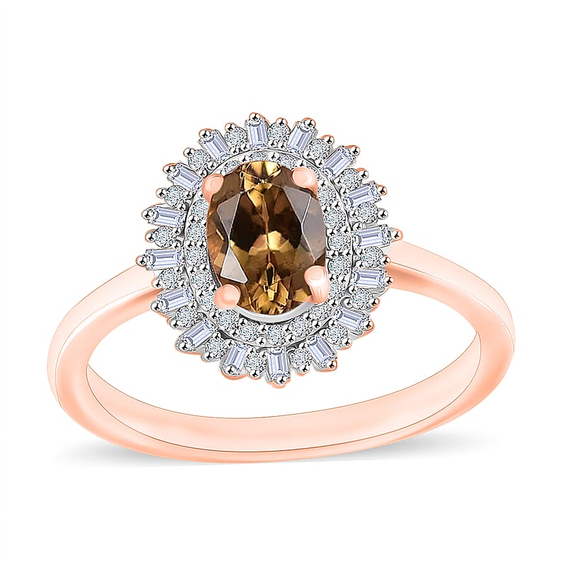 Golden Turkizite and Diamond 1.13 ctw Ring in 18K Vermeil Rose Gold Over Sterling Silver (Size 10.0)