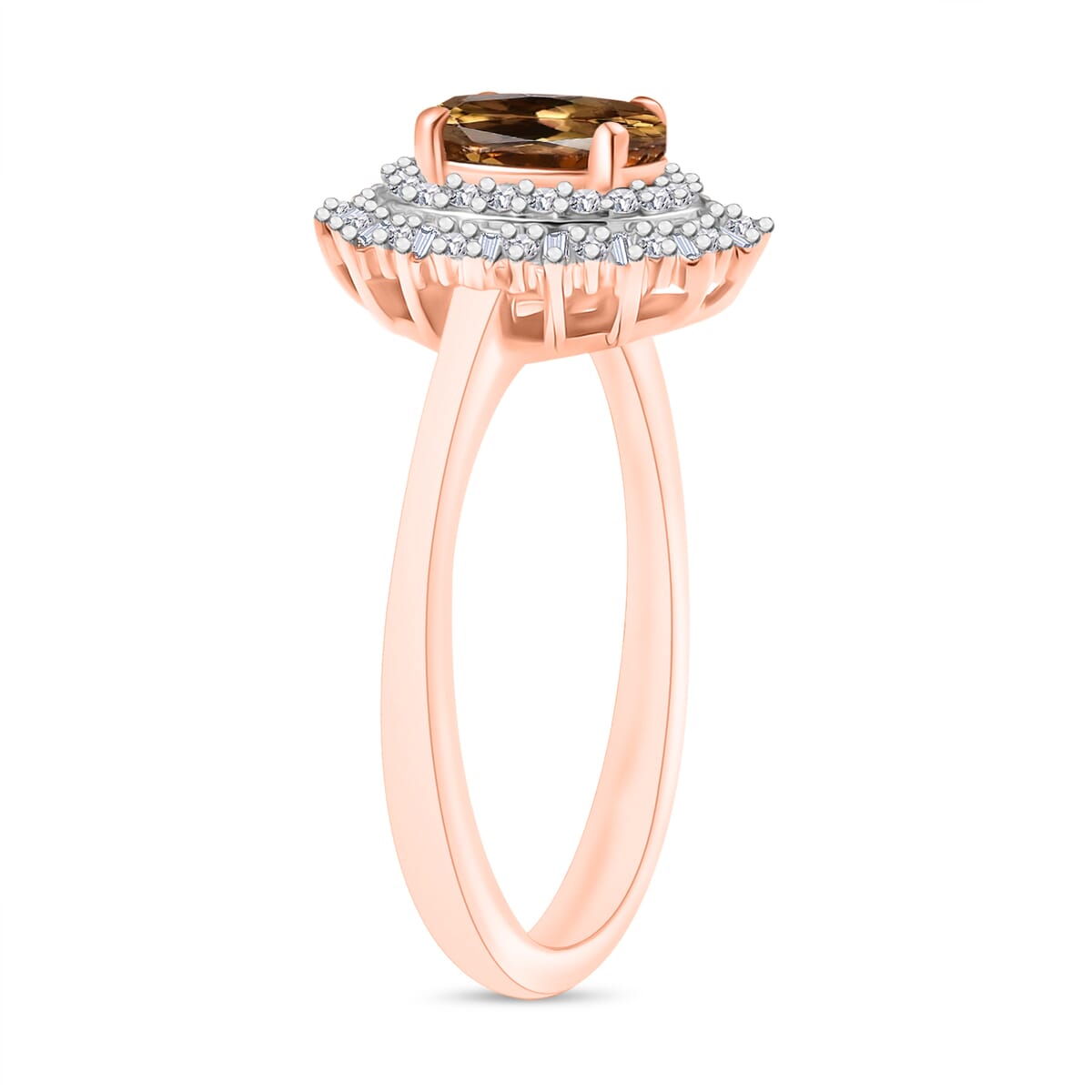 Golden Turkizite and Diamond 1.13 ctw Ring in 18K Vermeil Rose Gold Over Sterling Silver (Size 10.0) image number 2