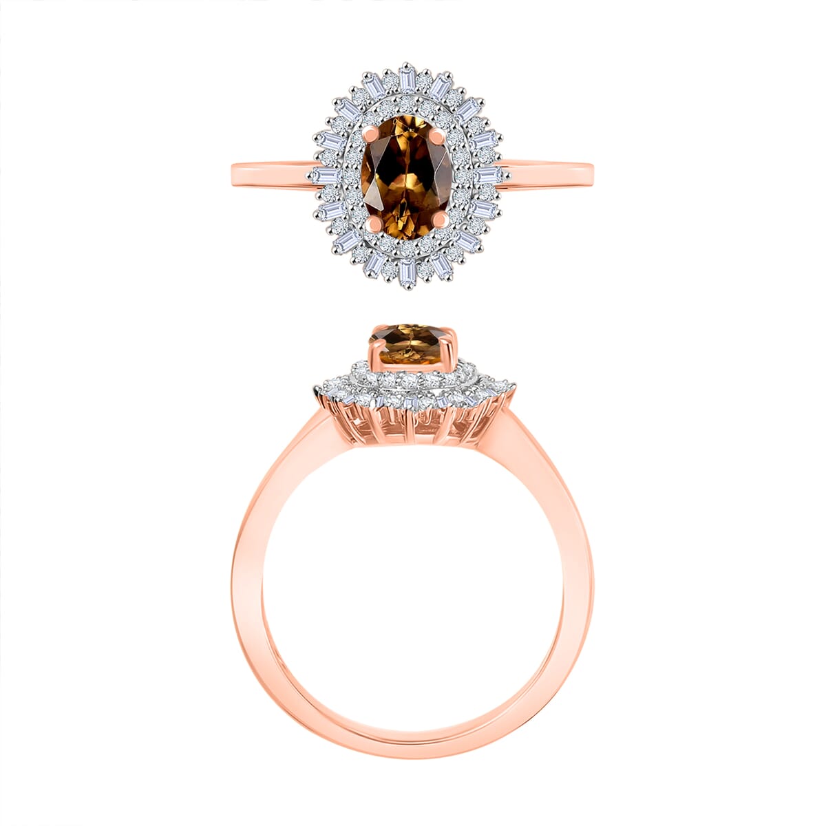 Golden Turkizite and Diamond 1.13 ctw Ring in 18K Vermeil Rose Gold Over Sterling Silver (Size 10.0) image number 3