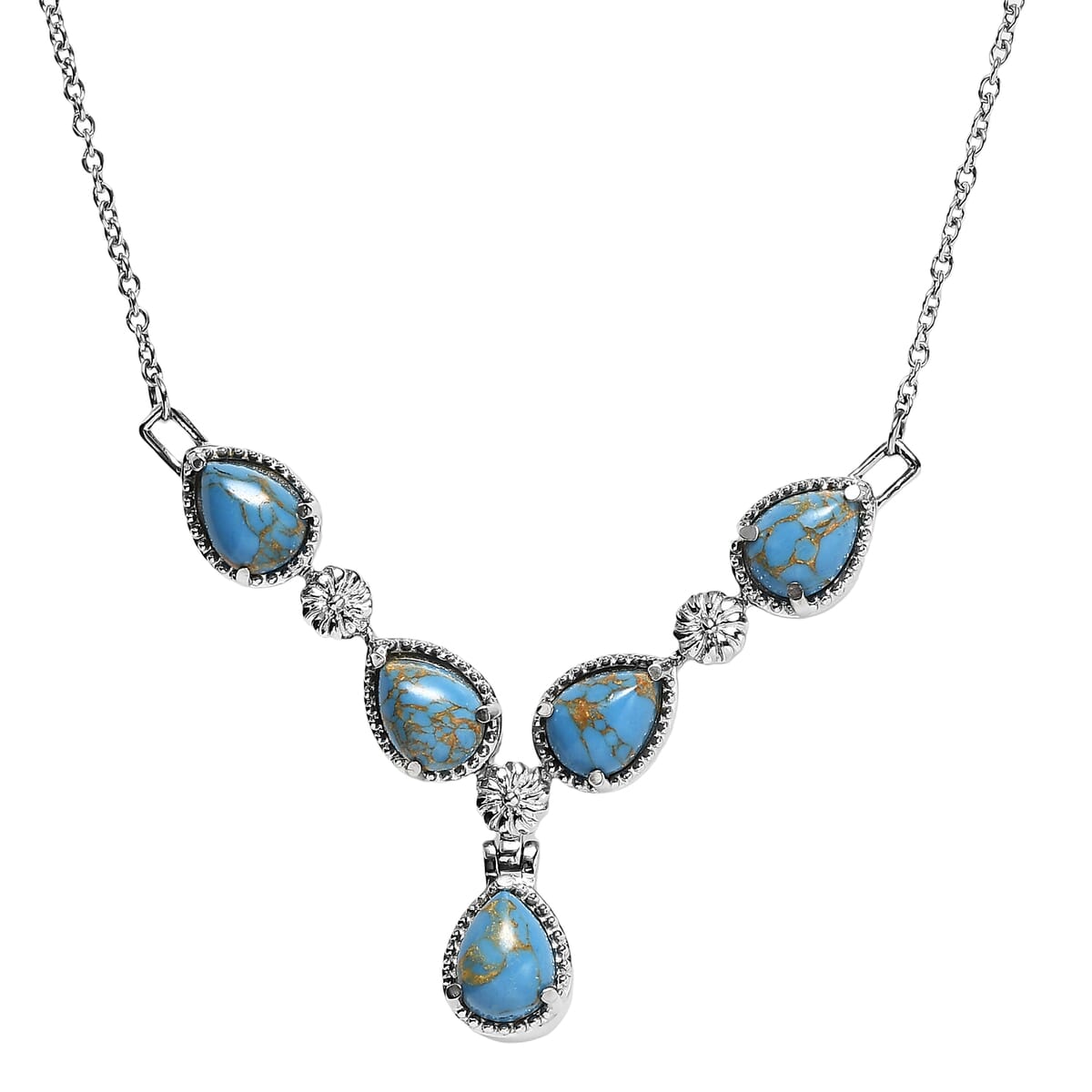 Mojave Blue Turquoise 5.70 ctw Necklace in Stainless Steel in 18 Inches image number 0