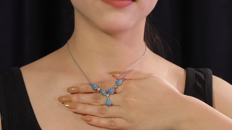 Mojave Blue Turquoise Necklace (18 Inches) in Stainless Steel 5.70 ctw