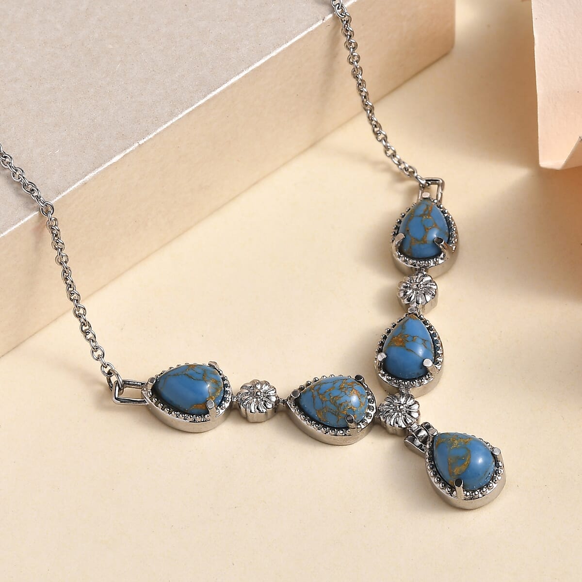 Mojave Blue Turquoise 5.70 ctw Necklace in Stainless Steel in 18 Inches image number 1