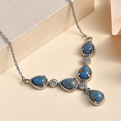 Mojave Blue Turquoise 5.70 ctw Necklace in Stainless Steel in 18 Inches