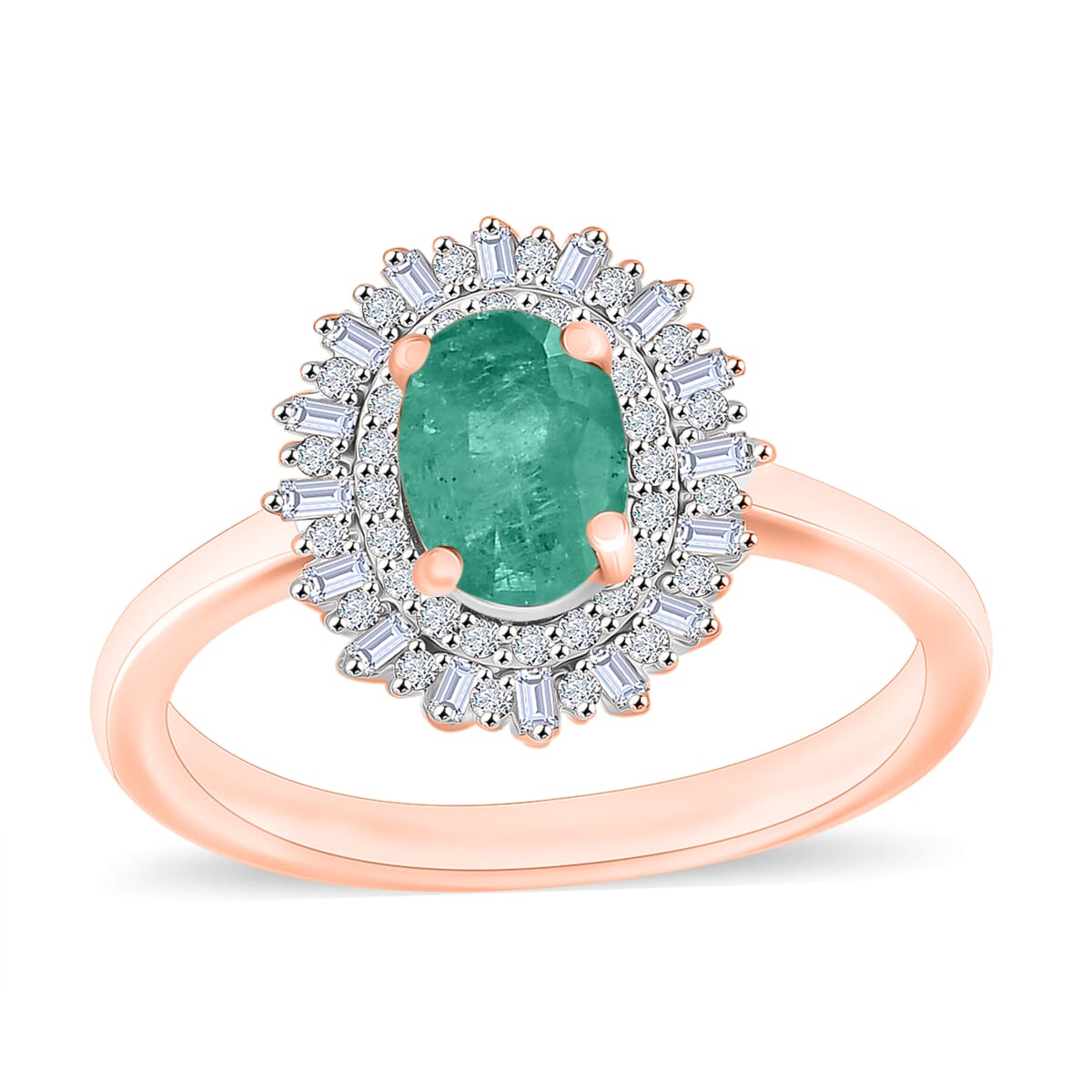 Kagem Zambian Emerald and Diamond Ring in 18K Vermeil Rose Gold Over Sterling Silver (Size 10.0) 1.13 ctw image number 0
