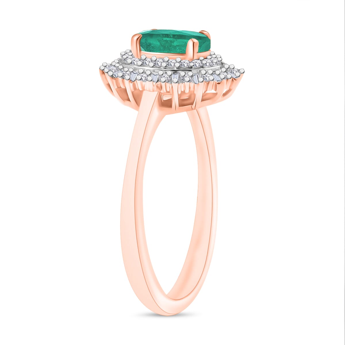 Kagem Zambian Emerald and Diamond Ring in 18K Vermeil Rose Gold Over Sterling Silver (Size 10.0) 1.13 ctw image number 2