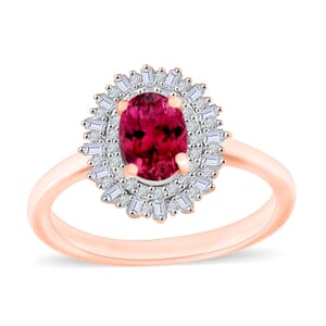 Premium Ouro Fino Rubellite and Diamond 1.13 ctw Ring in 18K Vermeil Rose Gold Over Sterling Silver (Size 10.0)