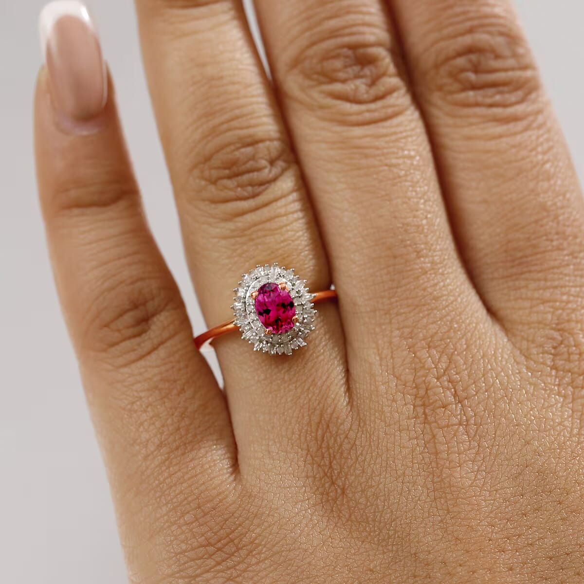 Premium Ouro Fino Rubellite and Diamond 1.13 ctw Ring in 18K Vermeil Rose Gold Over Sterling Silver image number 1