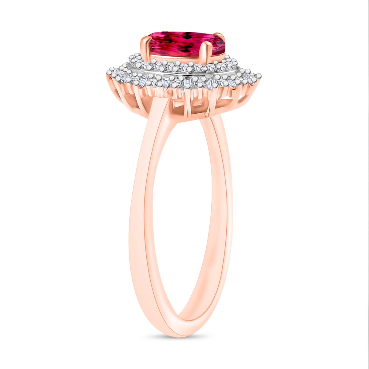 Premium Ouro Fino Rubellite and Diamond 1.13 ctw Ring in 18K Vermeil Rose Gold Over Sterling Silver image number 2