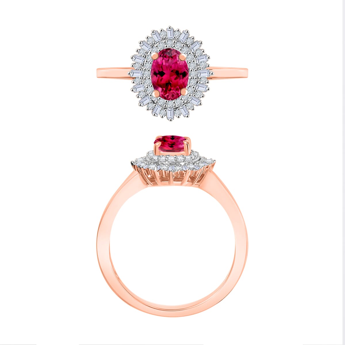 Premium Ouro Fino Rubellite and Diamond 1.13 ctw Ring in 18K Vermeil Rose Gold Over Sterling Silver image number 3