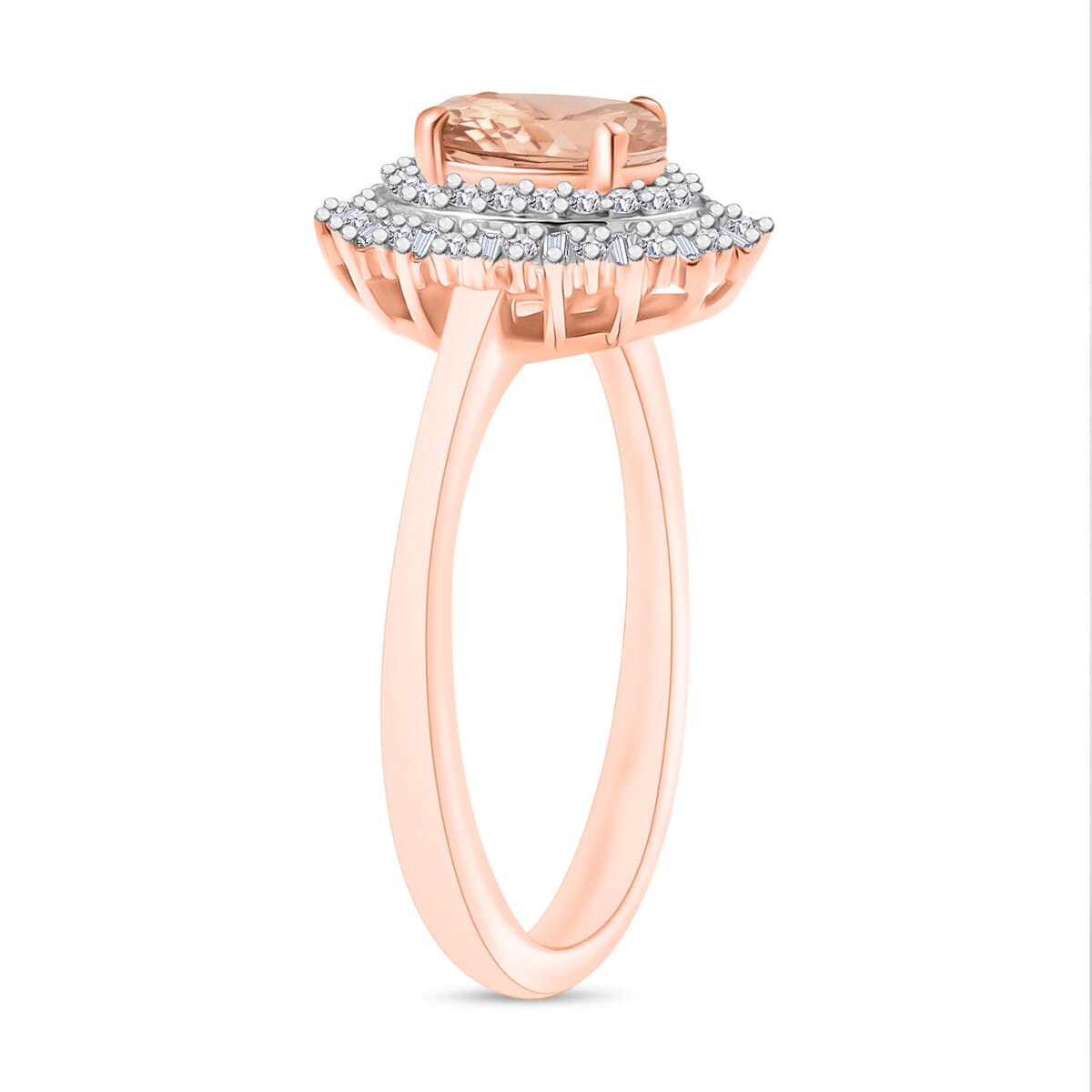 Premium Marropino Morganite and Diamond Ring in 18K Vermeil Rose Gold Over Sterling Silver (Size 10.0) 1.13 ctw image number 2