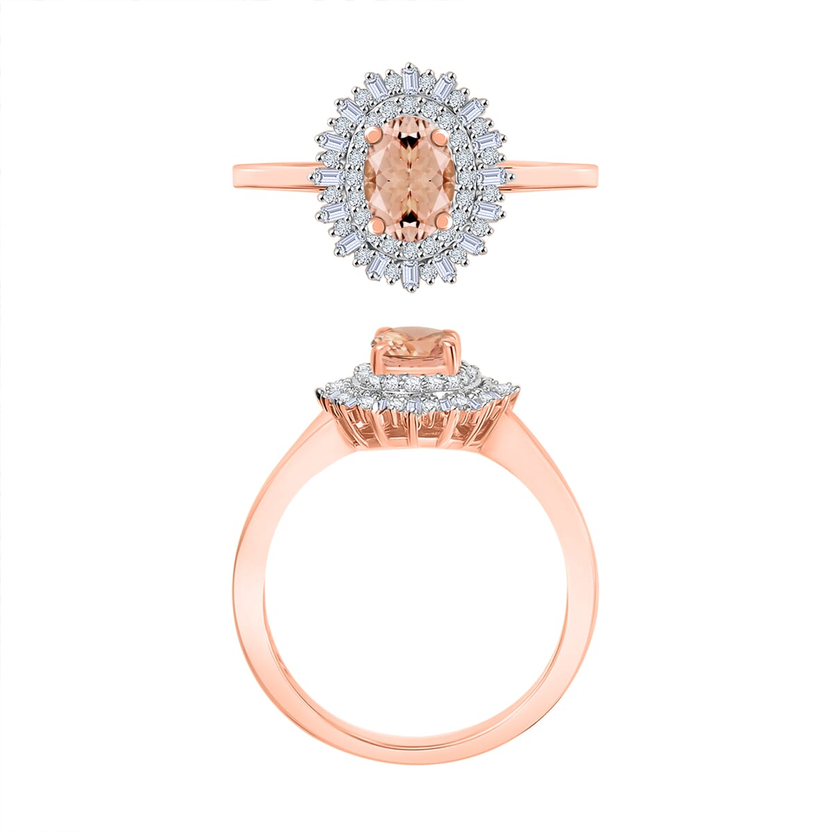 Premium Marropino Morganite and Diamond Ring in 18K Vermeil Rose Gold Over Sterling Silver (Size 10.0) 1.13 ctw image number 3