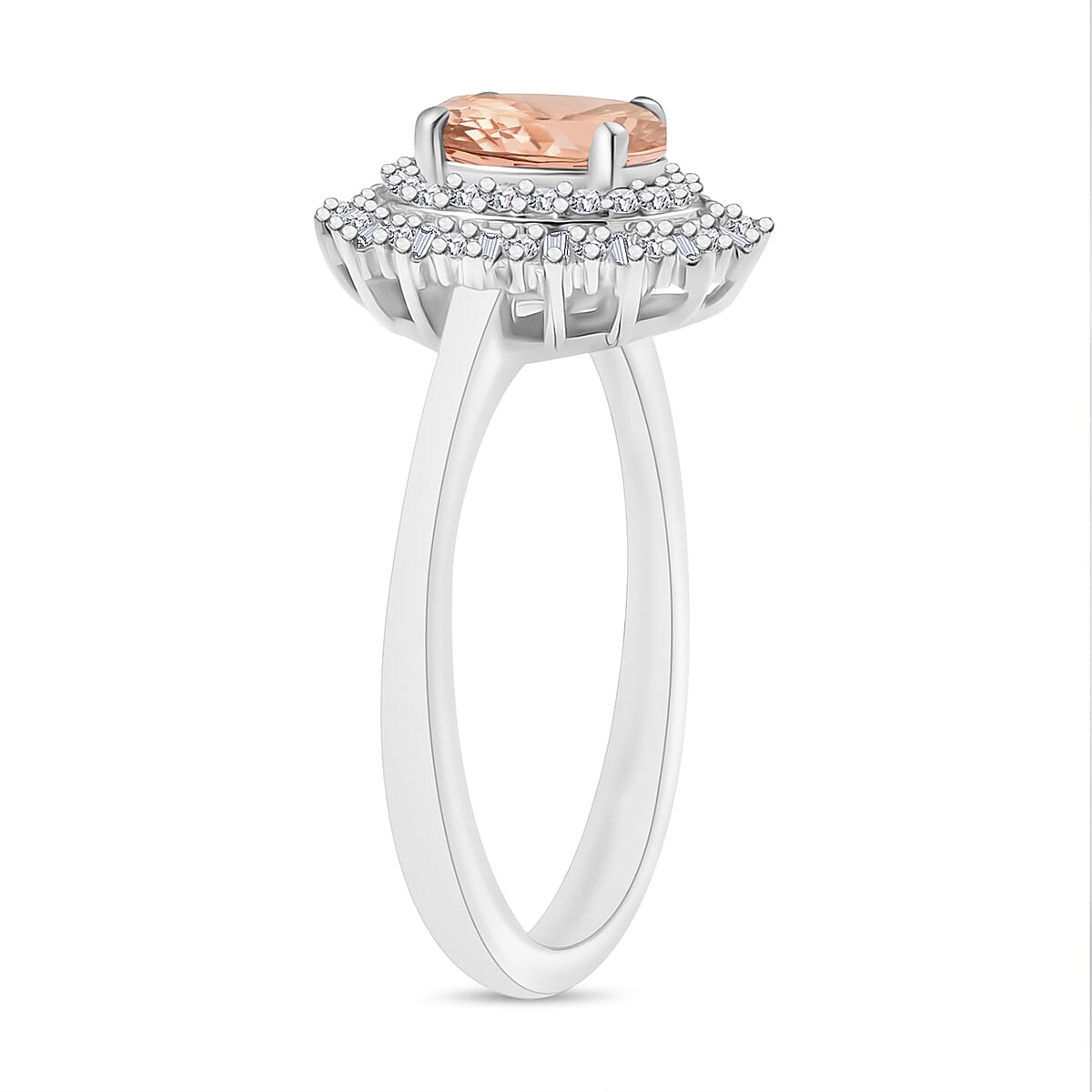 D'Joy  Marropino Morganite, Diamond Ring in Rhodium Over Sterling Silver 1.13 ctw (Size 5.0) (Del. In 10-12 Days) image number 2