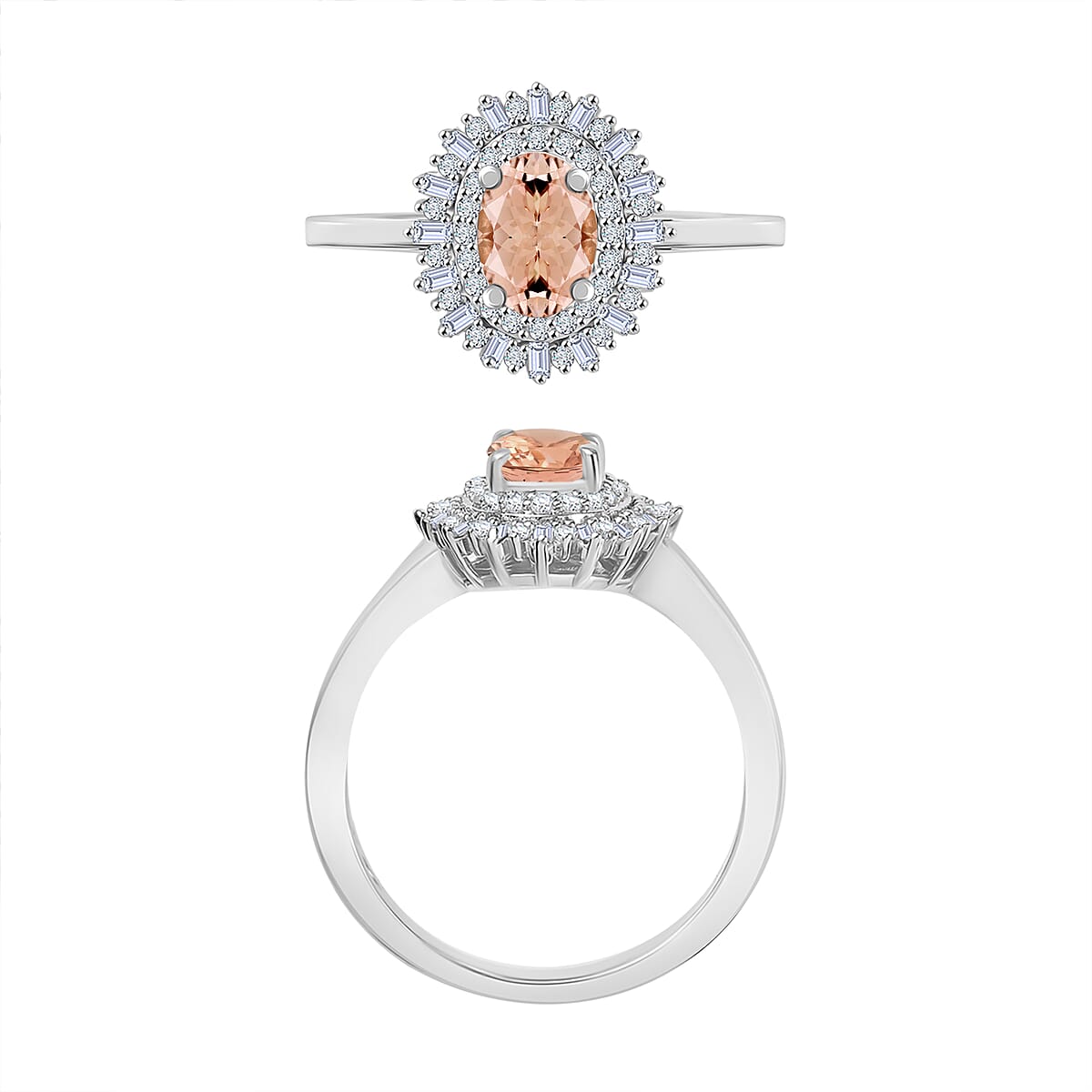 D'Joy  Marropino Morganite, Diamond Ring in Rhodium Over Sterling Silver 1.13 ctw (Size 5.0) (Del. In 10-12 Days) image number 3