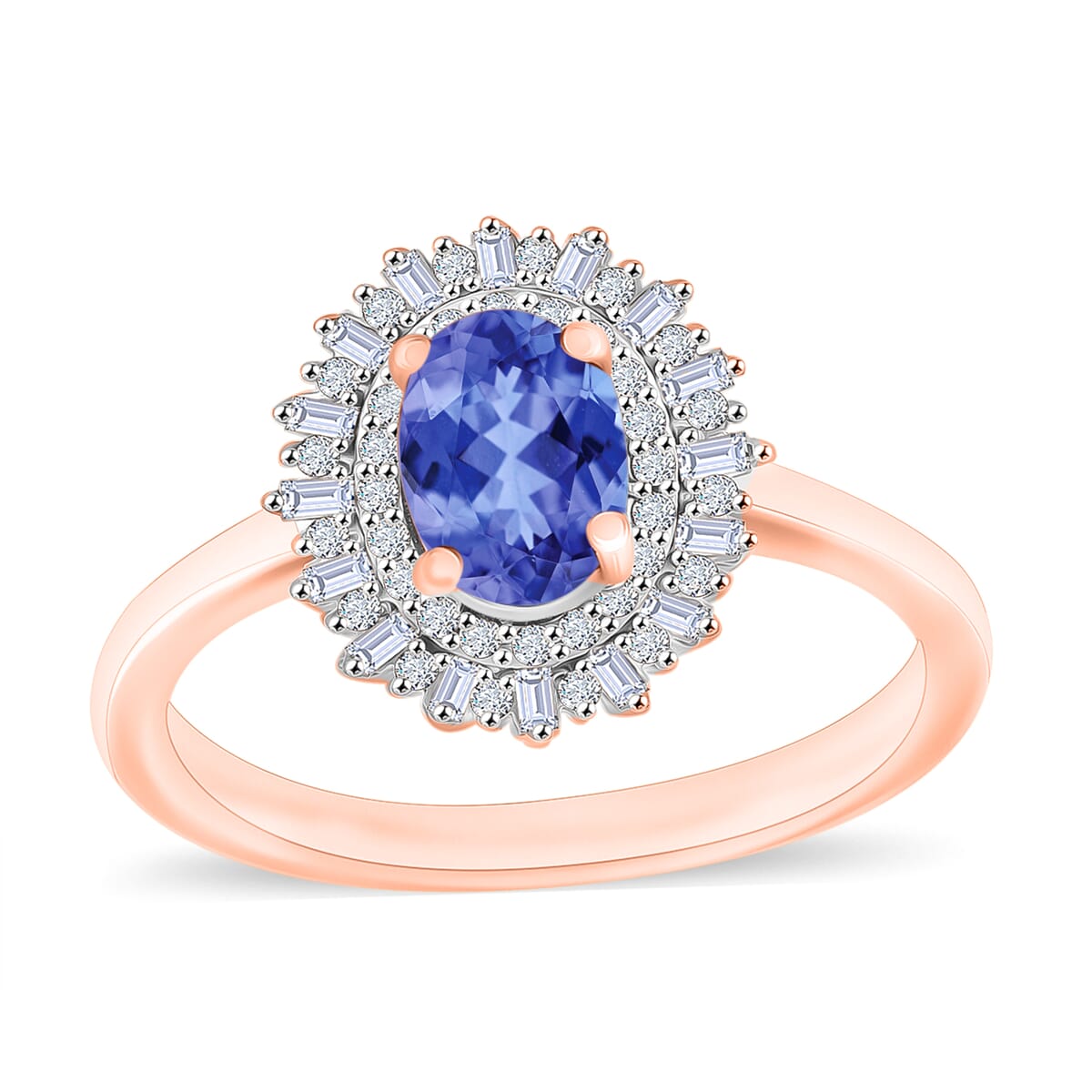 Premium Tanzanite and Diamond 1.13 ctw Ring in 18K Vermeil Rose Gold Over Sterling Silver (Size 10.0) image number 0