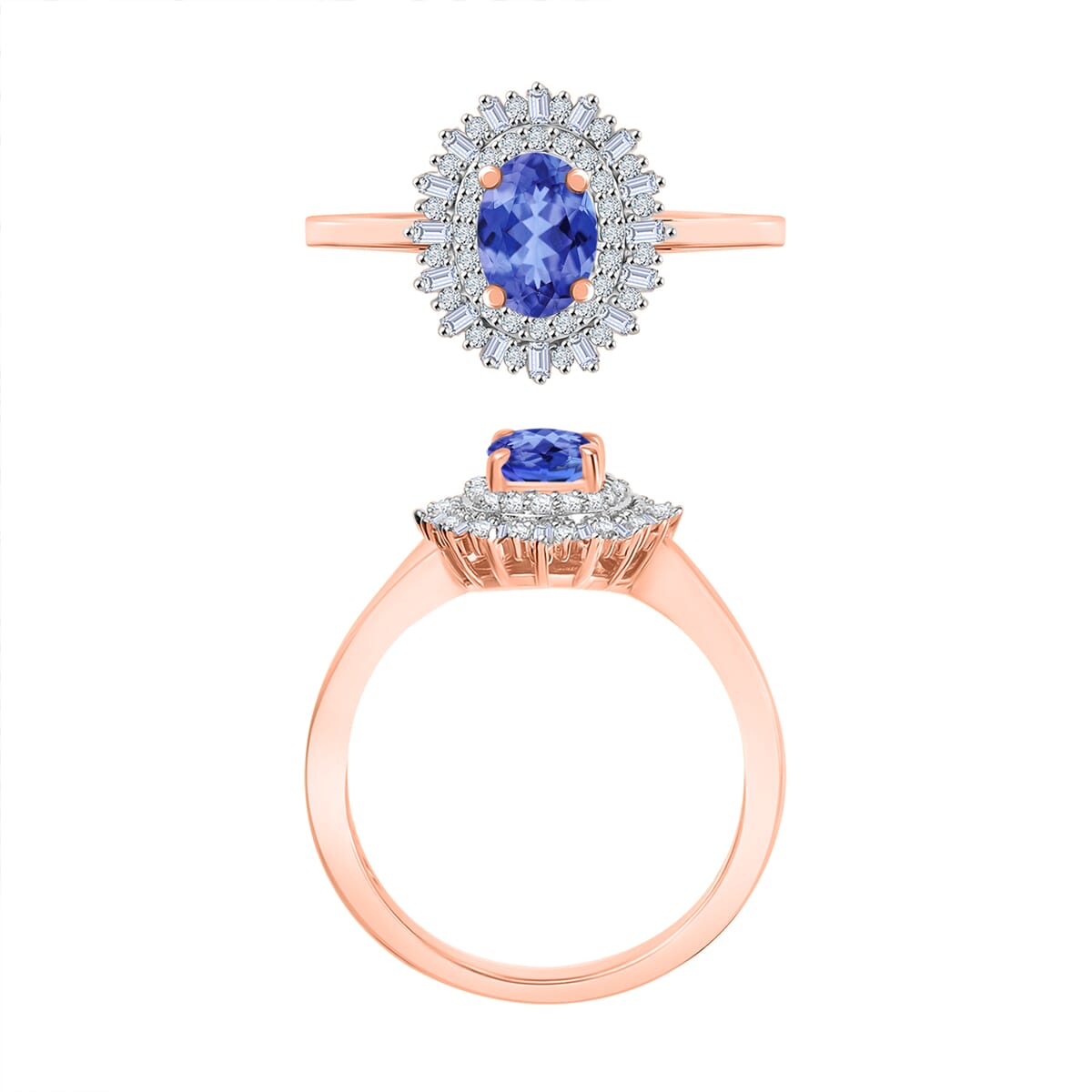 Premium Tanzanite and Diamond 1.13 ctw Ring in 18K Vermeil Rose Gold Over Sterling Silver (Size 10.0) image number 3