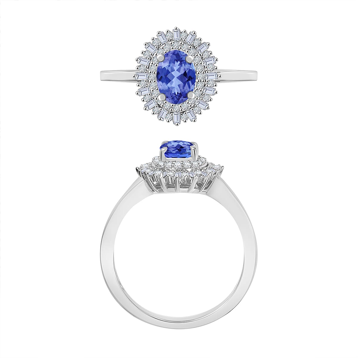 Premium Tanzanite and Diamond 1.13 ctw Ring in Rhodium Over Sterling Silver (Size 7.0) (Del. in 10-12 Days) image number 3