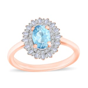 Mangoro Aquamarine and Diamond 1.13 ctw Ring in 18K Vermeil Rose Gold Over Sterling Silver (Size 10.0)
