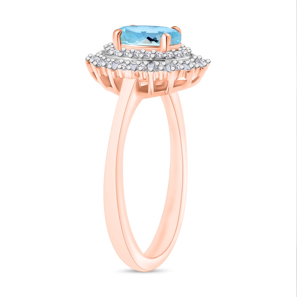 Mangoro Aquamarine and Diamond 1.13 ctw Ring in 18K Vermeil Rose Gold Over Sterling Silver (Size 10.0) image number 2