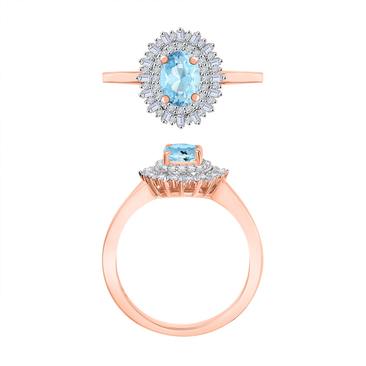 Mangoro Aquamarine and Diamond 1.13 ctw Ring in 18K Vermeil Rose Gold Over Sterling Silver (Size 10.0) image number 3