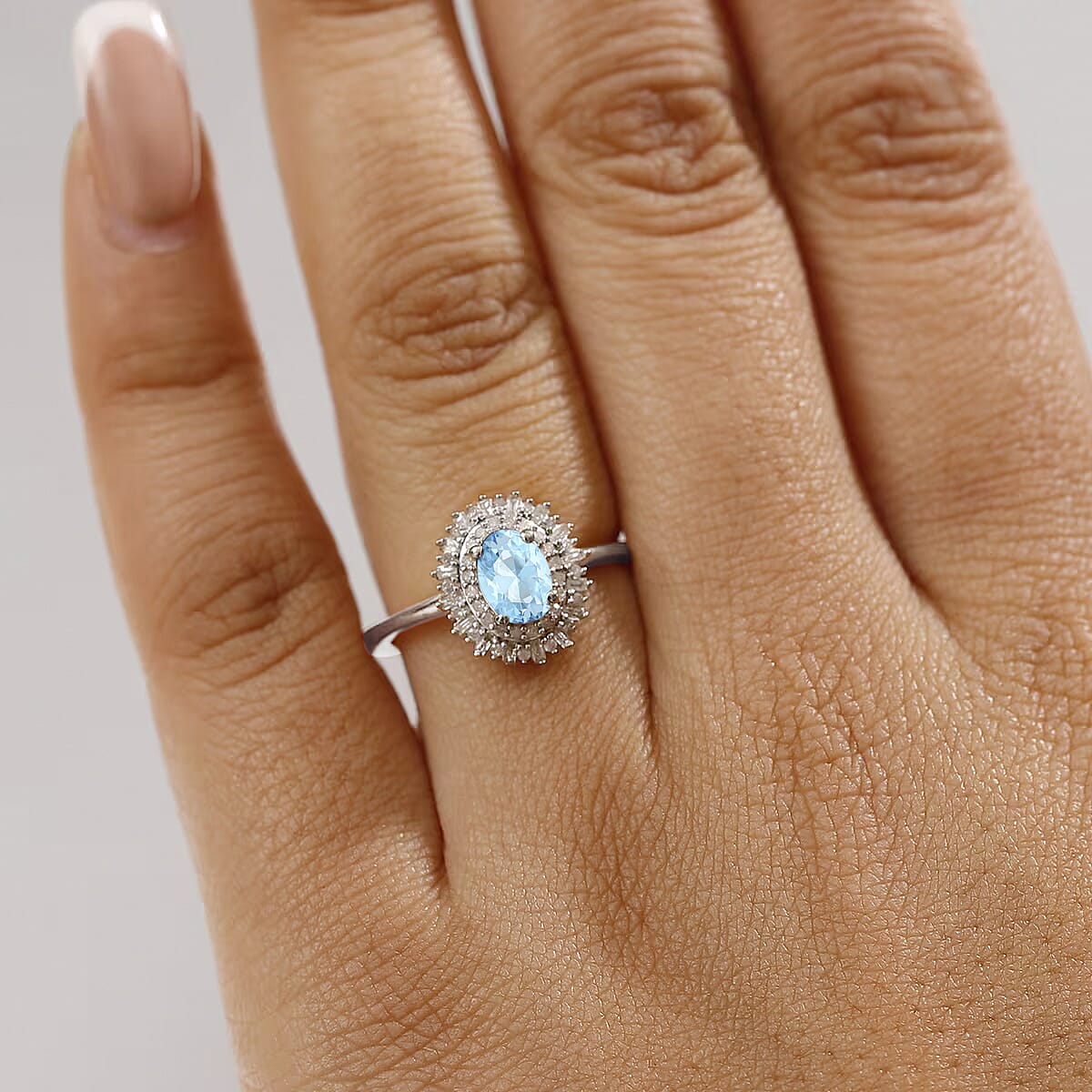 Buy Mangoro Aquamarine and Diamond 1.13 ctw Ring in Rhodium