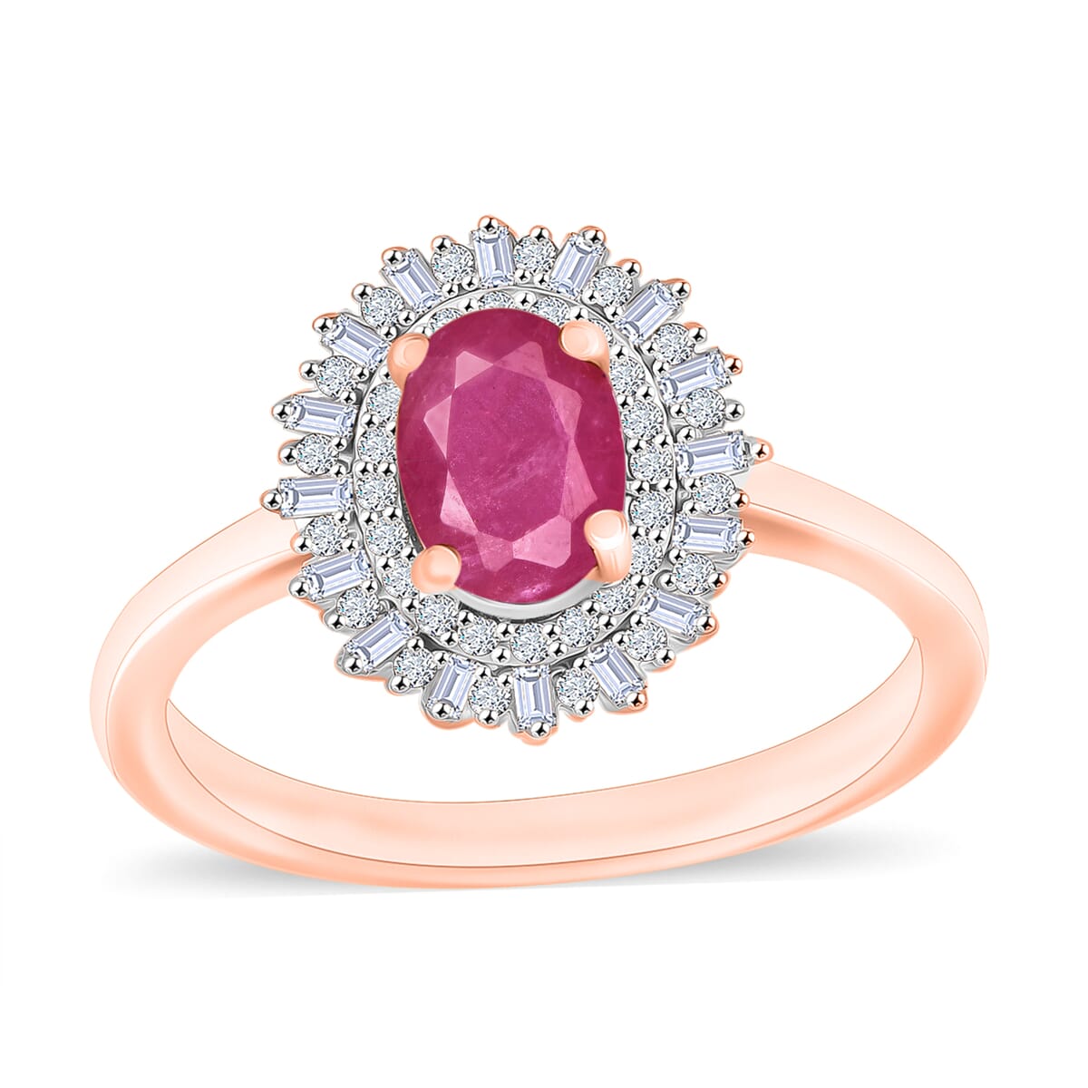 Mozambique Ruby and Diamond 1.38 ctw Ring in 18K Vermeil Rose Gold Over Sterling Silver (Size 10.0) image number 0