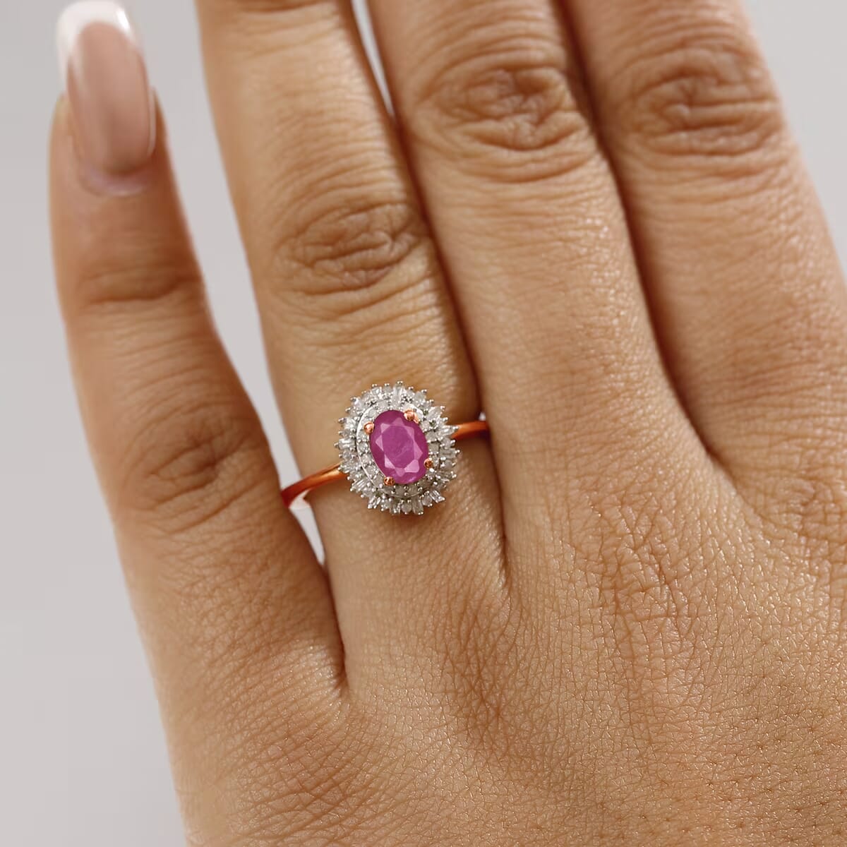 Mozambique Ruby and Diamond 1.38 ctw Ring in 18K Vermeil Rose Gold Over Sterling Silver (Size 10.0) image number 1