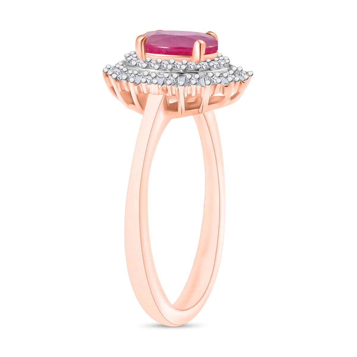 Mozambique Ruby and Diamond 1.38 ctw Ring in 18K Vermeil Rose Gold Over Sterling Silver (Size 10.0) image number 2