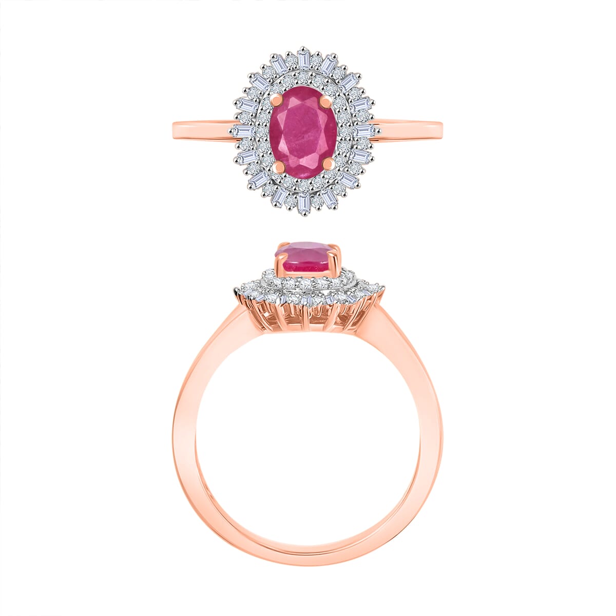 Mozambique Ruby and Diamond 1.38 ctw Ring in 18K Vermeil Rose Gold Over Sterling Silver (Size 10.0) image number 3