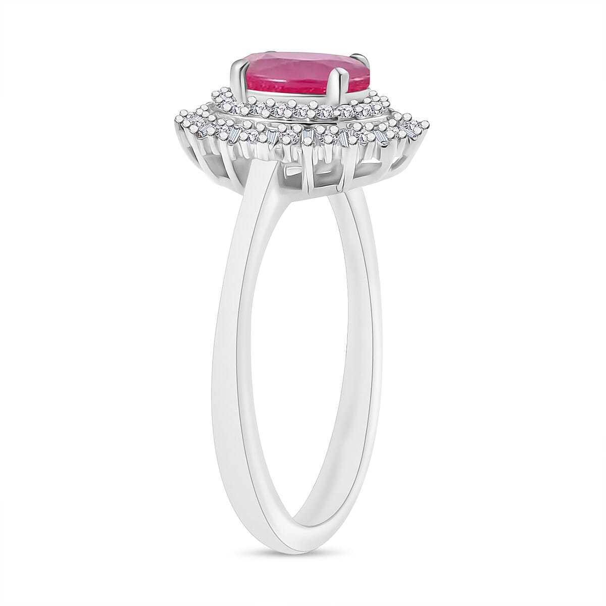 Mozambique Ruby and Diamond 1.38 ctw Ring in Rhodium Over Sterling Silver (Size 10.0) (Del. in 10-12 Days) image number 2