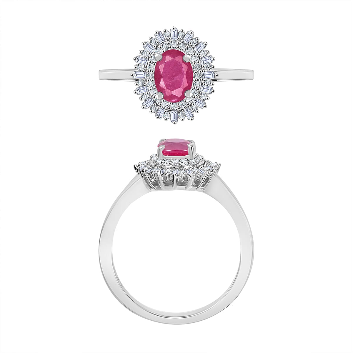 Mozambique Ruby and Diamond 1.38 ctw Ring in Rhodium Over Sterling Silver (Size 10.0) (Del. in 10-12 Days) image number 3