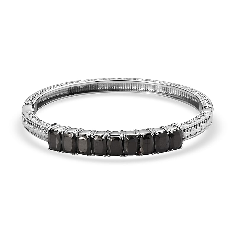 Shungite 5.15 ctw Midnight Lineage Bangle Bracelet in Stainless Steel (6.50 In)