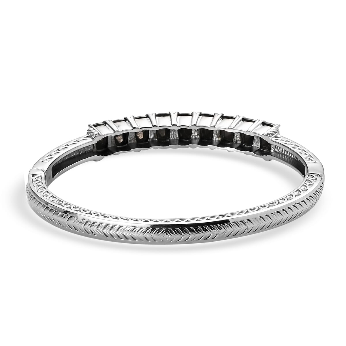 Shungite 5.15 ctw Midnight Lineage Bangle Bracelet in Stainless Steel (6.50 In) image number 4