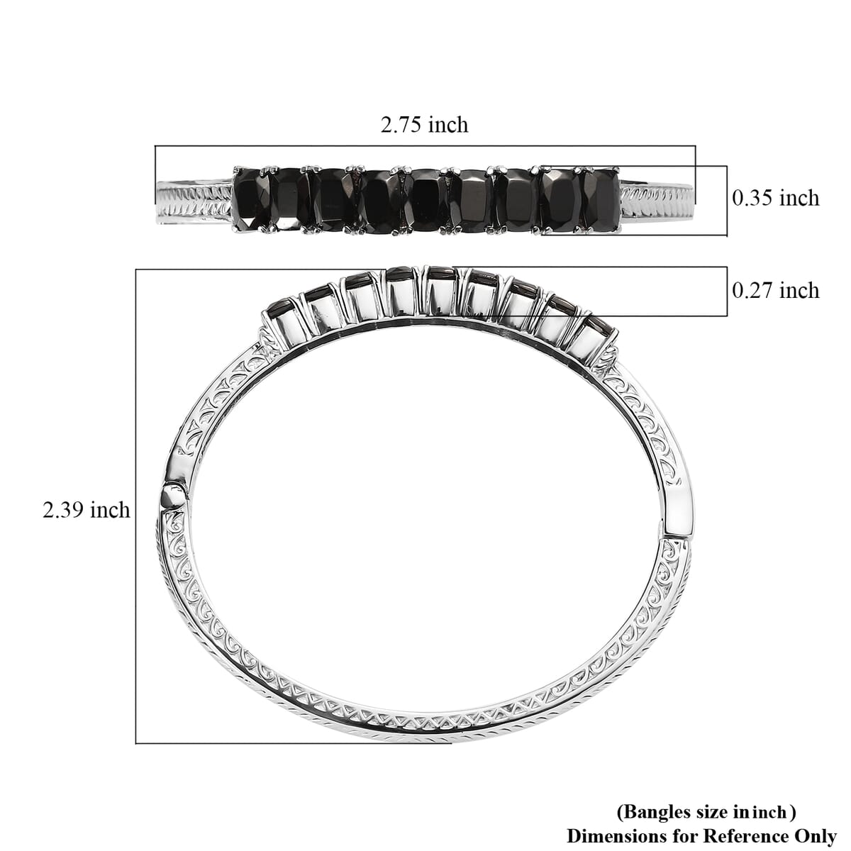 Shungite 5.15 ctw Midnight Lineage Bangle Bracelet in Stainless Steel (6.50 In) image number 5