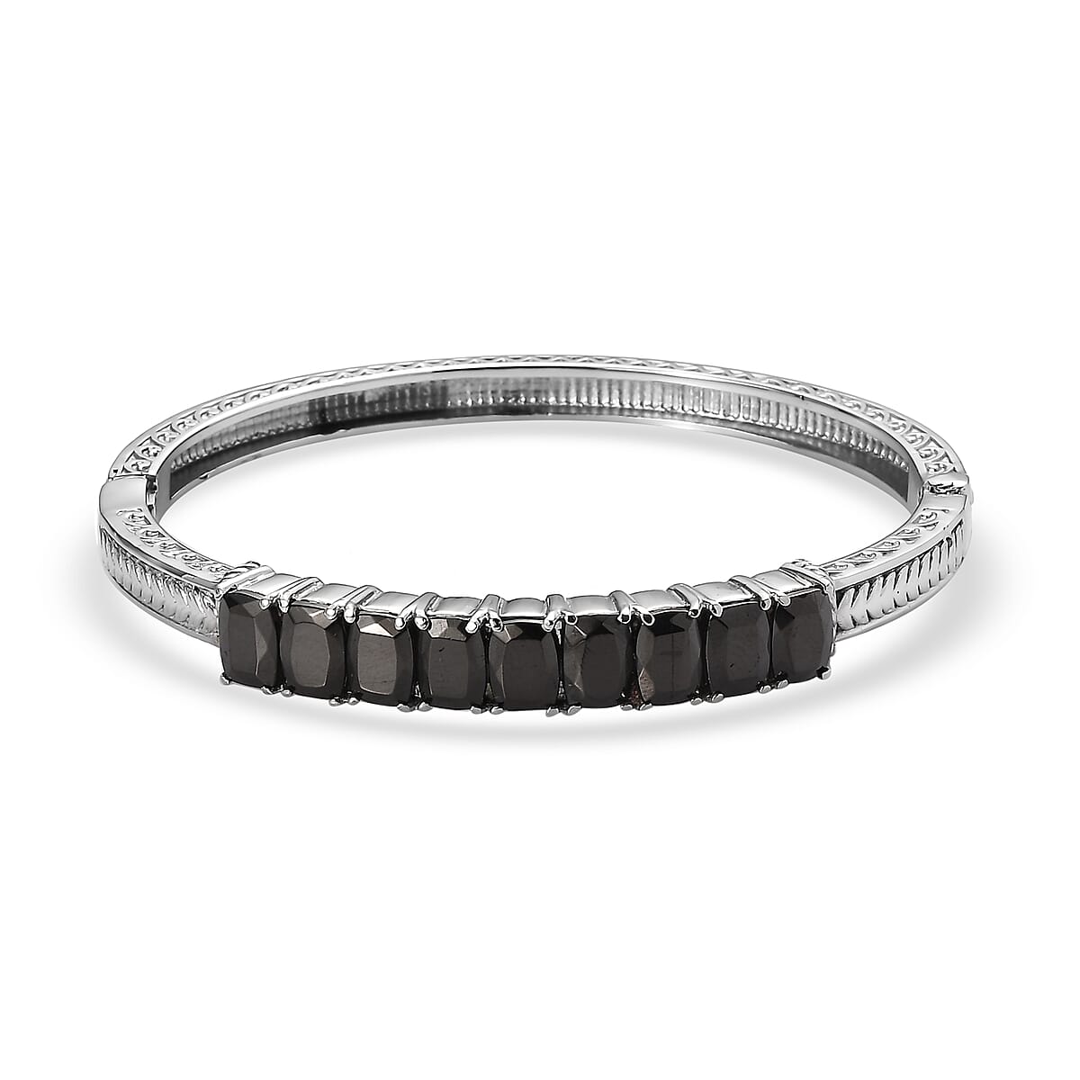 Shungite 5.15 ctw Midnight Lineage Bangle Bracelet in Stainless Steel (7.25 In) image number 0