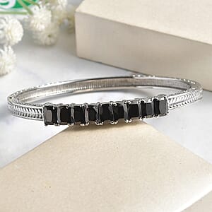 Shungite 5.15 ctw Midnight Lineage Bangle Bracelet in Stainless Steel (7.25 In)